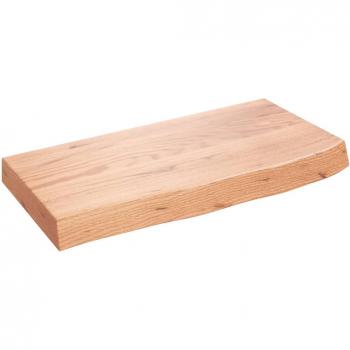 Estante de pared de madera de roble macizo tratado en color marrón, dimensiones 60x30x(2-6) cm
