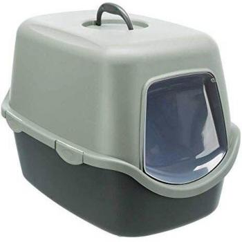 Trixie Be Eco Vico Covered Cat Litter Box - Anthracite/Green, Recycled Material, 40x40x56 cm