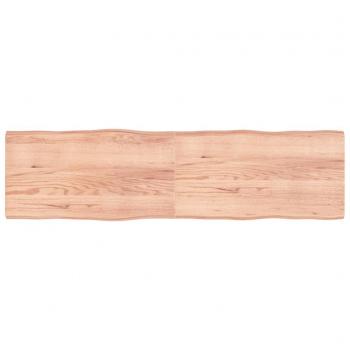 Encimera de madera de roble tratada con borde natural, color marrón claro, dimensiones 220x60x(2-6) cm