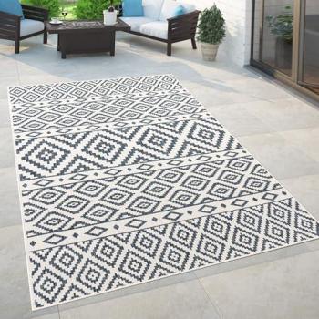 Alfombra Exterior e Interior Boho Nórdico Azul 160x220 cm con diseño Escandinavo para Balcón y Terraza, Motivo Círculo
