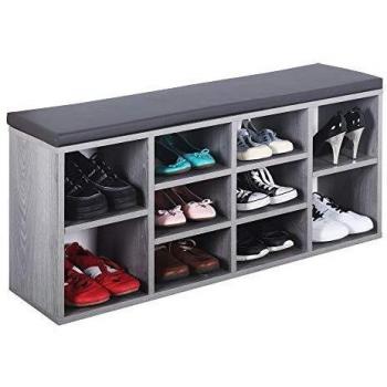 RICOO Banco Zapatero con Asiento 104 x 49 x 30 cm Mueble recibidor Roble Gris – Organizador Zapatos WM033-EH-A