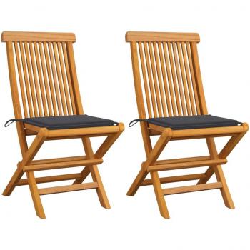 Teak Garden Chairs with Anthracite Cushions - Set of 2