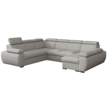 Sofá rinconero Columbus 214, gris, con función de descanso y caja de ropa de cama, dimensiones 325x260x85cm