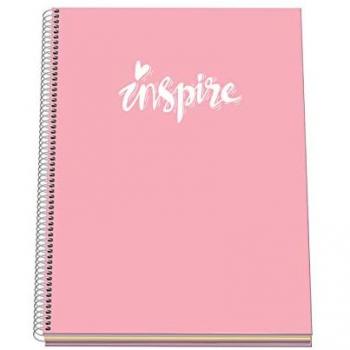 Cuaderno Espiral A4 100 Hojas 90gr Microperforado 4 Taladros Cuadrícula 5mm Rosa Pastel