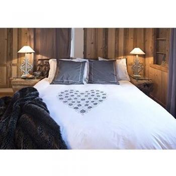 Vagabonde International tchs01bl de corazón Floral funda de edredón funda de almohada blanco/gris, blanco y gris, 240x220 cm + 65x65 cm