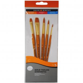 Set de Pinceles Daler-Rowney Simply Sintéticos, Pack de 5, Tamaño 3, Diseño Ergonómico, Fibra Oro Taklon, Mango Color Naranja