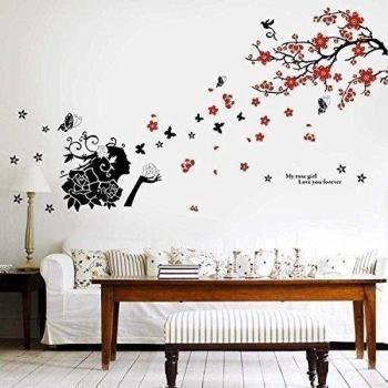 Walplus AY858 Paquete combo de belleza en negro emergente más WS9034, adhesivo mural de flores, multicolor