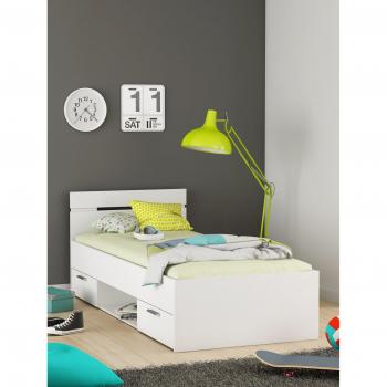 Cama individual 90x200 cm Michigan blanca con 2 cajones y nicho de almacenamiento