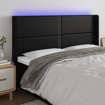 Cabecero LED negro 163x16x118/128 cm en cuero sintético