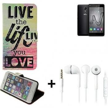 360° Funda Smartphone para Wiko Robby, 'live the life you love' + auriculares | Wallet case flip cover caja bolsa Caso Monedero BookStyle - K-S-Trade