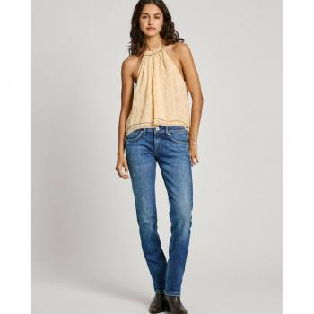 Jeans Pepe Jeans para mujer, rectos slim de tiro bajo con detalles rotos, modelo PL204729HV4, azul denim sostenible