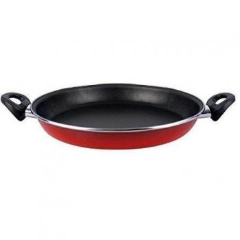 MAGEFESA Praga - Paellera 34cm de Acero vitrificado Exterior Rojo. Antiadherente bicapa Reforzado, aptas para Todo Tipo de cocinas, Especial inducción. 50% de Ahorro energético.
