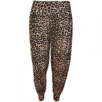 WearAll - Mujeres Tallas Grandes Impreso Largo Harén Pantalones - Leopardo - 48-50