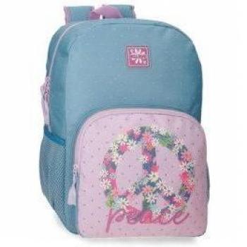 Mochila Roll Road Peace adaptable a carro 42 cm azul, rosa