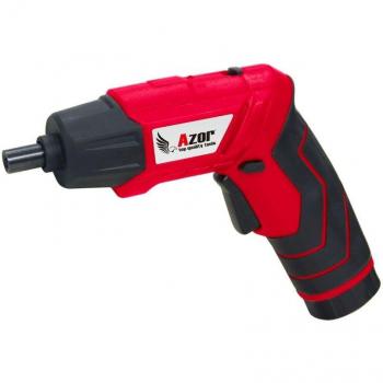 Atornillador a batería Azor AT-5162 con maletín y 53 accesorios, color negro/rojo
