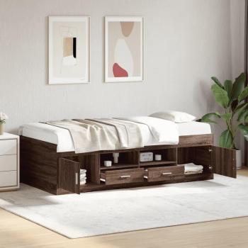 Sofá cama con cajones sin colchón 90x200 cm, madera de ingeniería roble marrón