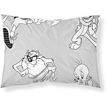 Funda de almohada Looney Tunes 100% algodón Blanco Negro Multicolor 175 Hilos 50x80cm