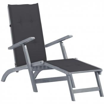 Acacia Wood Outdoor Reclining Chair with Footrest and Cushion