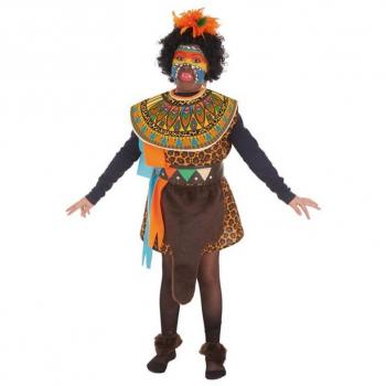 Disfraz de Africana para niña - incluye vestido colorido con estampados étnicos, cinturón a juego, tocado con plumas y accesorios como pulseras y collares