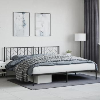 Cama Metálica Negra con Cabecero 200x200 cm