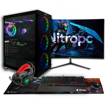 NitroPC Pack Platinum Plus Gaming Desktop - Procesador AMD Ryzen 9 7900X, 32GB de RAM, 2TB SSD, tarjeta gráfica RTX 4060 Ti de 8GB, monitor curvo de 27