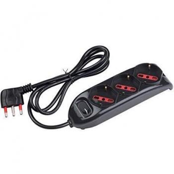 Multipresa 3 Salidas Schuko con Interruptor, Cable de 1.5 Metros, 10A/16A, Color Negro, Serie Emilia RS94002