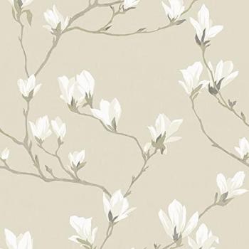 Laura Ashley Magnolia Grove Patterned Natural Wallpaper, FSC Certified, Vibrant Print, 10 Meters Long
