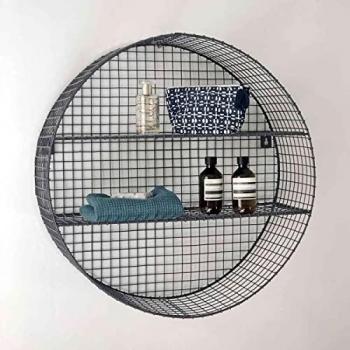 Estantería de pared redonda de metal gris con rejilla, diámetro 60 cm, profundidad 20 cm