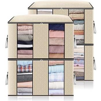 GARPROVM 4pcs Bolsa de Almacenamiento de Ropa de Grande Capacidad con compartimento, Caja Almacenaje Ropa con Asa Reforzada y Cremallera Robusta para Edredones,Mantas,Bolsas de Transpirable