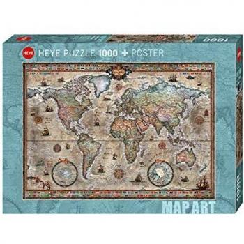 Heye Retro World Map Puzzle - 1000 Pieces, Art by Rajko Zigic