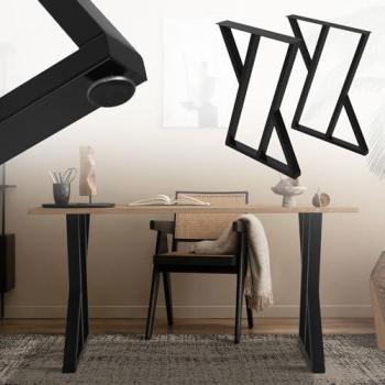 Set de Patas de Mesa ML-DESIGN 2x Soporte Negro de Metal en Acero Recubierto de Polvo 50 x 71 cm Forma de X para Escritorio y Tablero, Diseño Industrial DIY