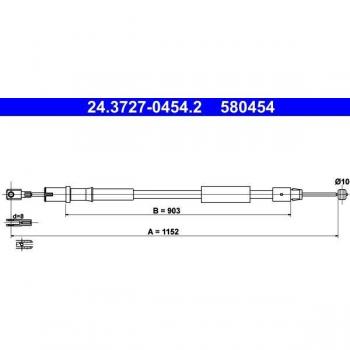 Cable de freno de mano ATE 24.3727-0454.2 Derecha
