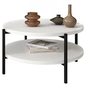 Mesa de café redonda Providence 177, Aglomerado laminado blanco y negro, Diámetro 85 cm, Altura 43 cm