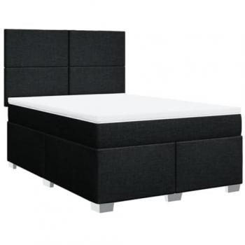 Cama Box Spring con Colchón Tela Negro 160x200 cm