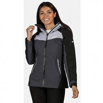 Regatta Oklahoma V-Chaqueta Técnica Reflectante con Capucha Extraíble, Tejido Impermeable Y Transpirable con Costuras Selladas Jackets Waterproof Shell, Mujer, Seal Grey/Dapple, 20