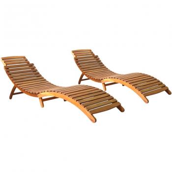 Tumbonas de exterior 2 uds madera maciza de acacia marrón y blanco, ideales para jardín, playa, piscina y terraza