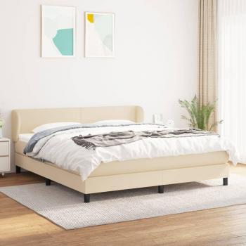 Cama box spring suave con colchón en tela color crema 160x200 cm