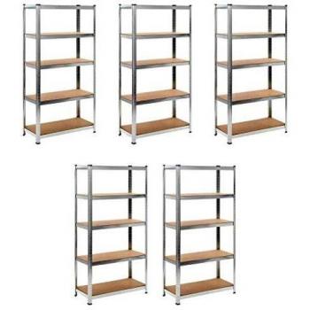 vidaXL 5-Layer Heavy-duty Shelves 5 pcs Silver Steel&Engineered Wood