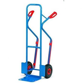 Carretilla de Acero 300 kg, Altura 1300 mm, Cesta 250 x 320 mm, Neumáticos de Aire, Color Azul Brillante