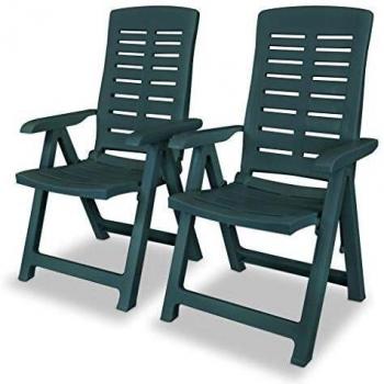 vidaXL Reclining Garden Chairs 2 pcs Plastic Green and vidaXL Reclining Garden Chairs 4 pcs Plastic White