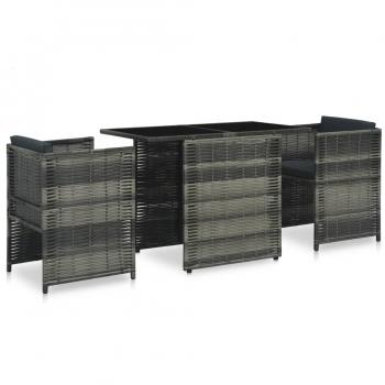 3-Piece Grey Poly Rattan Bistro Set with Cushions