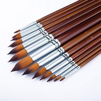 Pincel de Artista-Set de 13pcs Punta Redonda Punta Pincel de Pintura Pelo de nylon, mango, pincel para principiantes largos del círculo