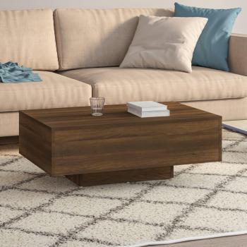 Mesa de centro de madera multicapa en color roble marrón, dimensiones 85x55x31 cm