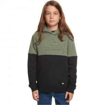 Sudadera de niños Quiksilver Emboss Hood negra y verde, con capucha, talla 10