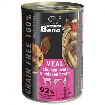 Super Beno Ternera con hígados y corazones de pollo - comida húmeda para perros - 415g