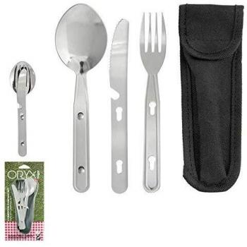 Cubiertos Camping Acero Inoxidable 3 Piezas Con Funda Nylon