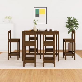 Set de bar 7 piezas madera maciza de pino marrón miel
