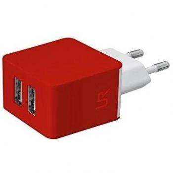 Trust Urban - Cargador de pared doble USB universal de 10 W para smartphones, rojo
