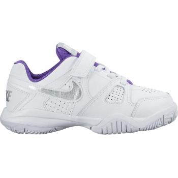 Nike City Court 7 (PSV), Zapatillas de Tenis para Niñas, Blanco / Plateado / Morado (White / Metallic Silver-Hypr Grp), 28 EU