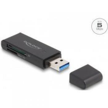 Lector de tarjetas Delock SuperSpeed USB 5 Gbps para SD y Micro SD (USB-C 3.2 Gen 1), Color Negro